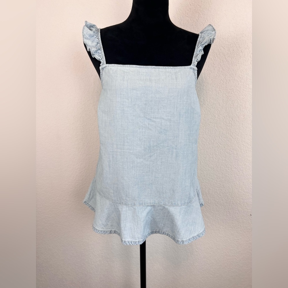Madewell Ruffle Chambray light blue tank top size L